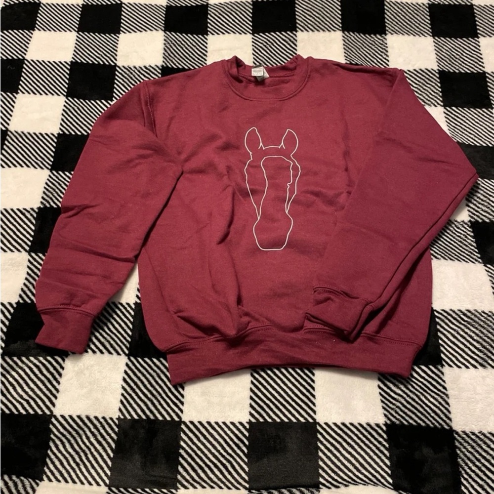 Youth Girls Maroon Sweater with Horse Outline
